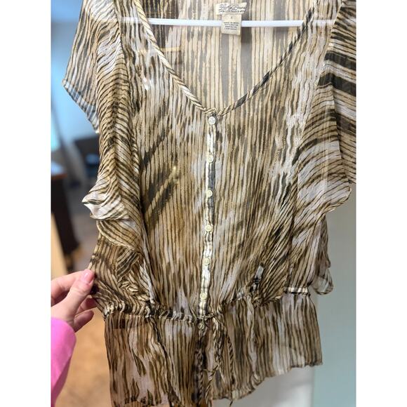 Lucky Brand Women's Ikat Print Lace Up Peplum Top Black Ivory Size S (2-6) - Picture 5 of 5